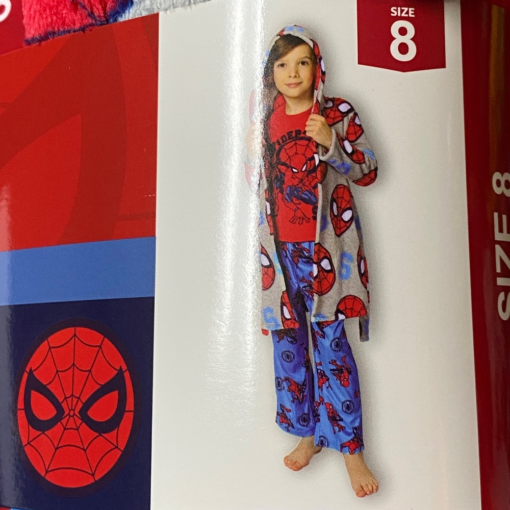 Marvel Spider-Man Boys 3PC Robe‎ and Pajama PJ Set Red Blue Gray Size8 NWT